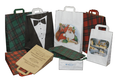 Готовые Новогодние бумажные пакеты с ручками, бумажные сумки для Новогодних подарков со склада